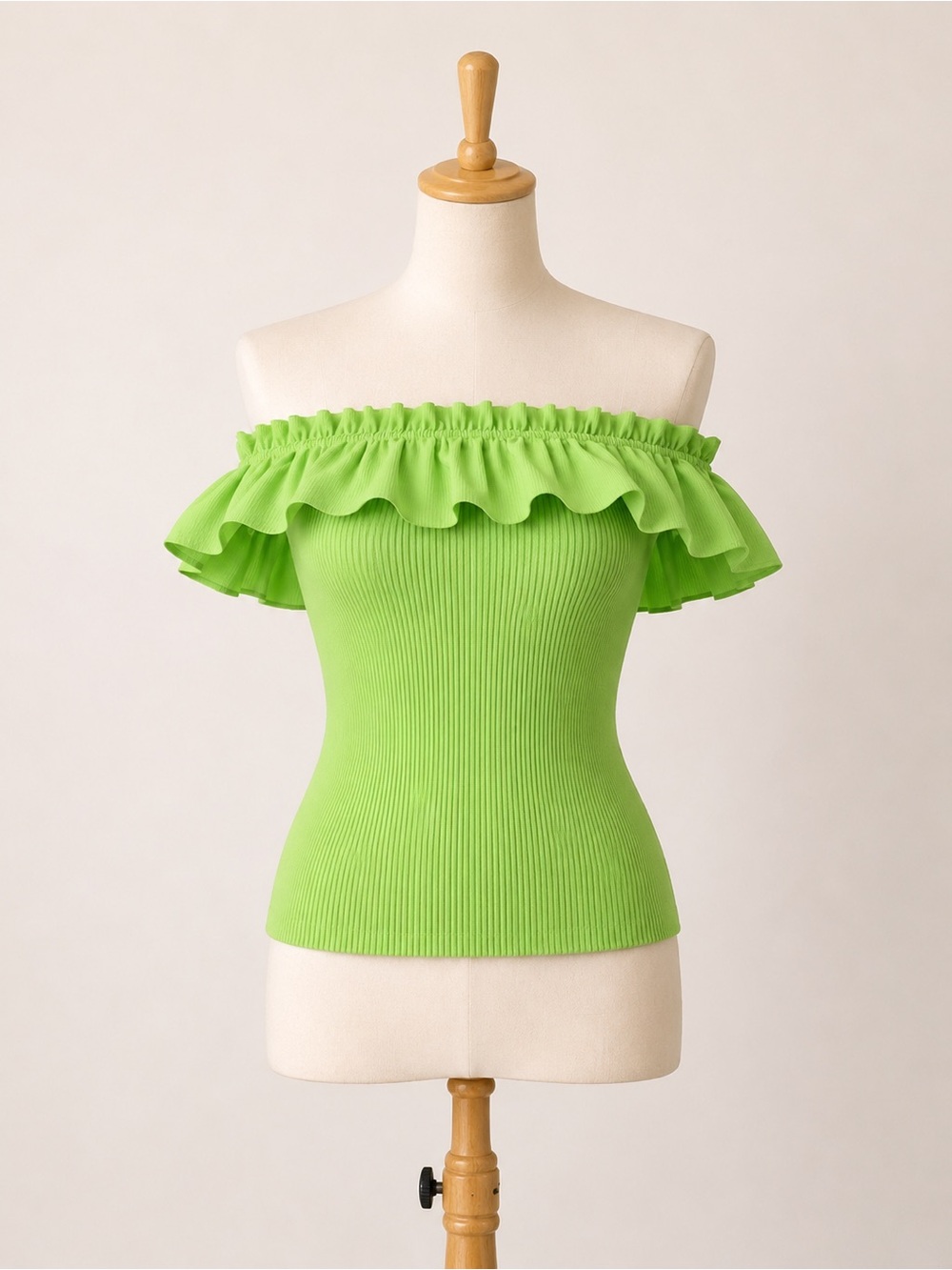 Ruffled Strapless Ribbed Knit Top-NWT